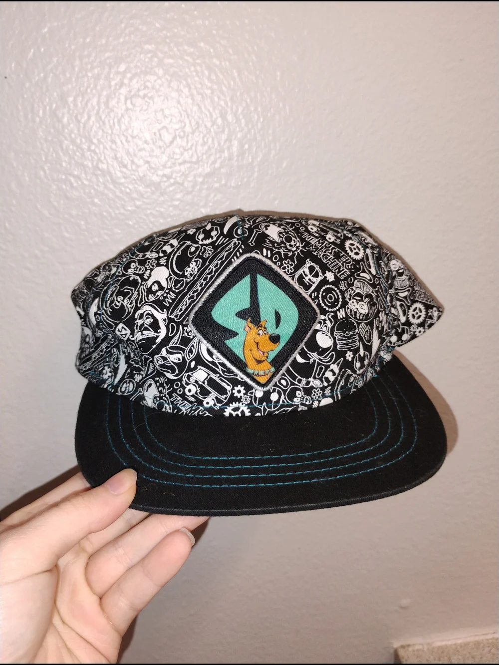 Scooby-Doo Patterned Kids Snap Back in Black and Teal